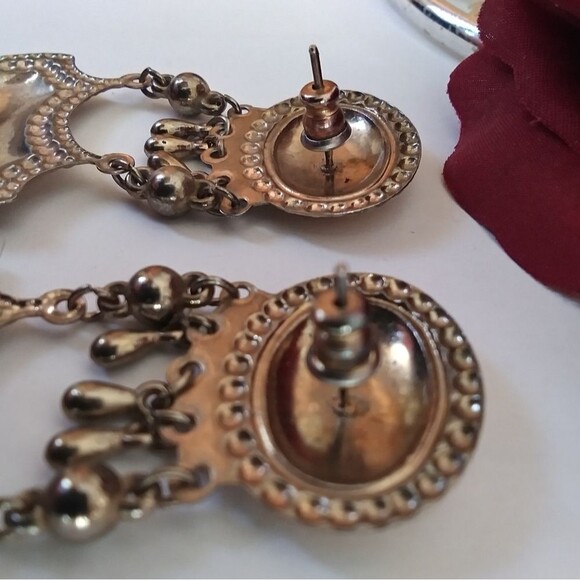 Earrings 1920s/Cloissonne look Vintage Chandelier/Pressed Metal Unique C… - Picture 10 of 13